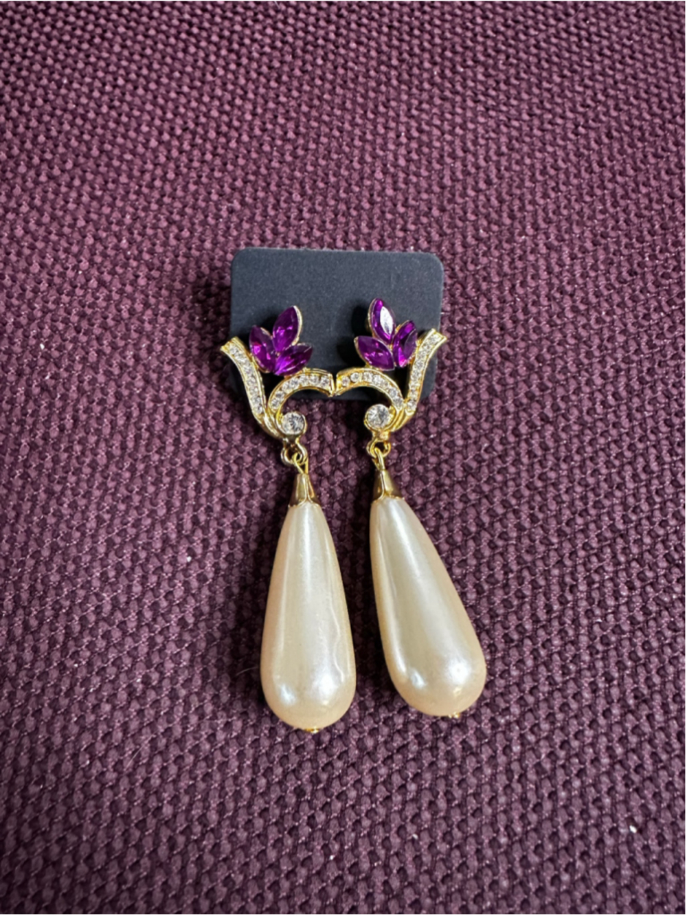 White and Purple Teardrop Pearl Earrings